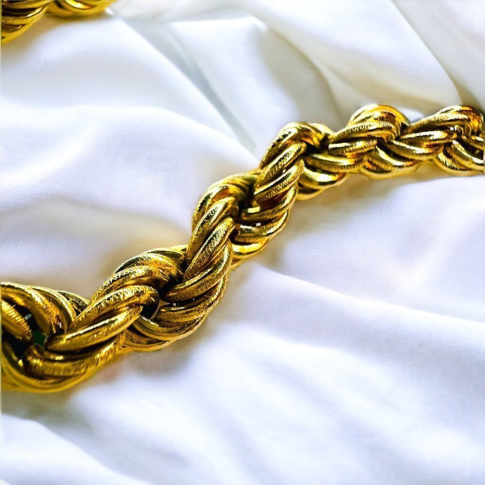 Vintage 14k Yellow Gold 6mm Rope Bracelet 7.25" Hand Crafted Cable Rings 4.5g - Picture 12 of 16